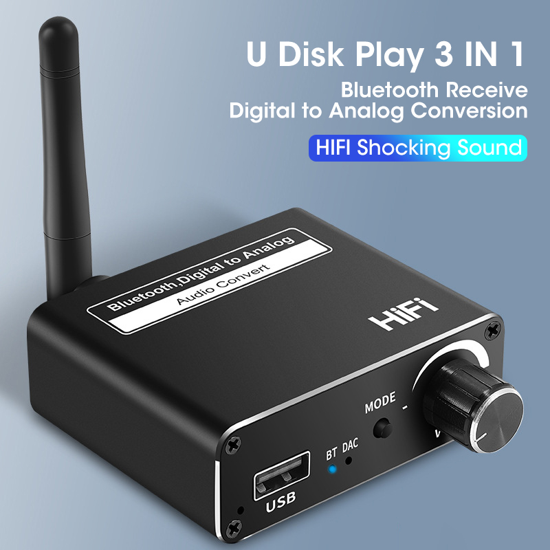 3 In 1 Coaxial Optical Fiber DAC Bluetooth-compatible 5.0 Receiver Digital to Analog Audio Converter 3.5mm AUX Adapter