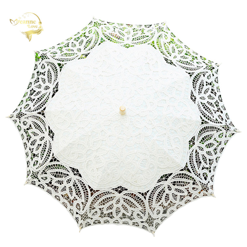 Parapluie en dentelle blanche et Beige, Parasol en coton brodé, pour bal de Mariage, décoration pour mariée