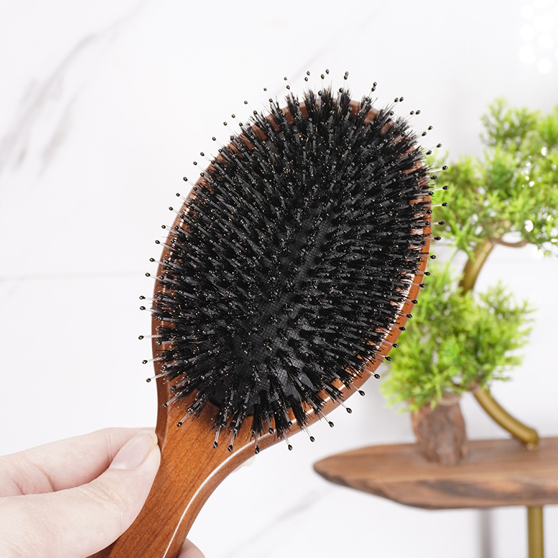 Cepillo de pelo de cerdas de jabalí para mujer, peines de madera para el cabello, cepillo alisador de desenredar, peine para el cabello, accesorios de peluquero