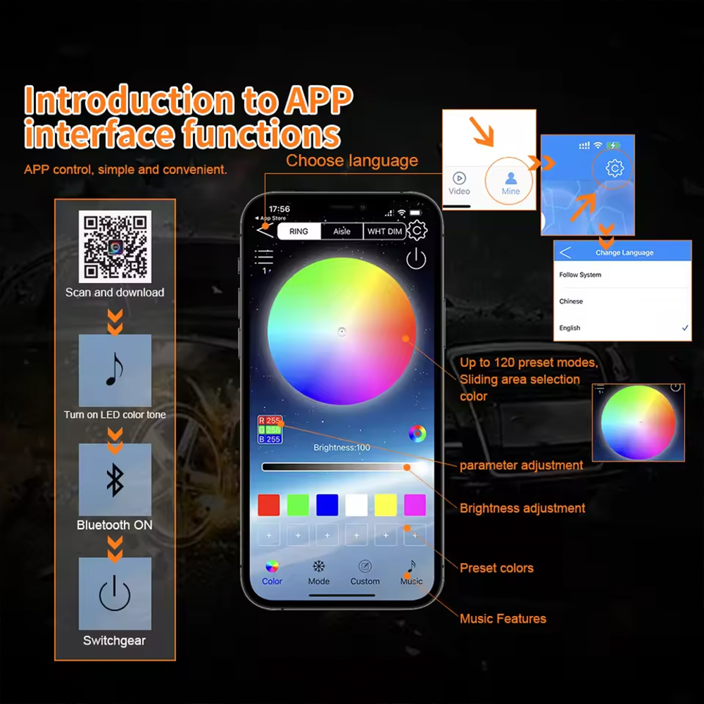 2 pièces RGB coton LED yeux d'ange Halo anneau 60/70/80/90/95/100/110/120mm phare LED lampe pour voiture moto DRL yeux APP contrôle