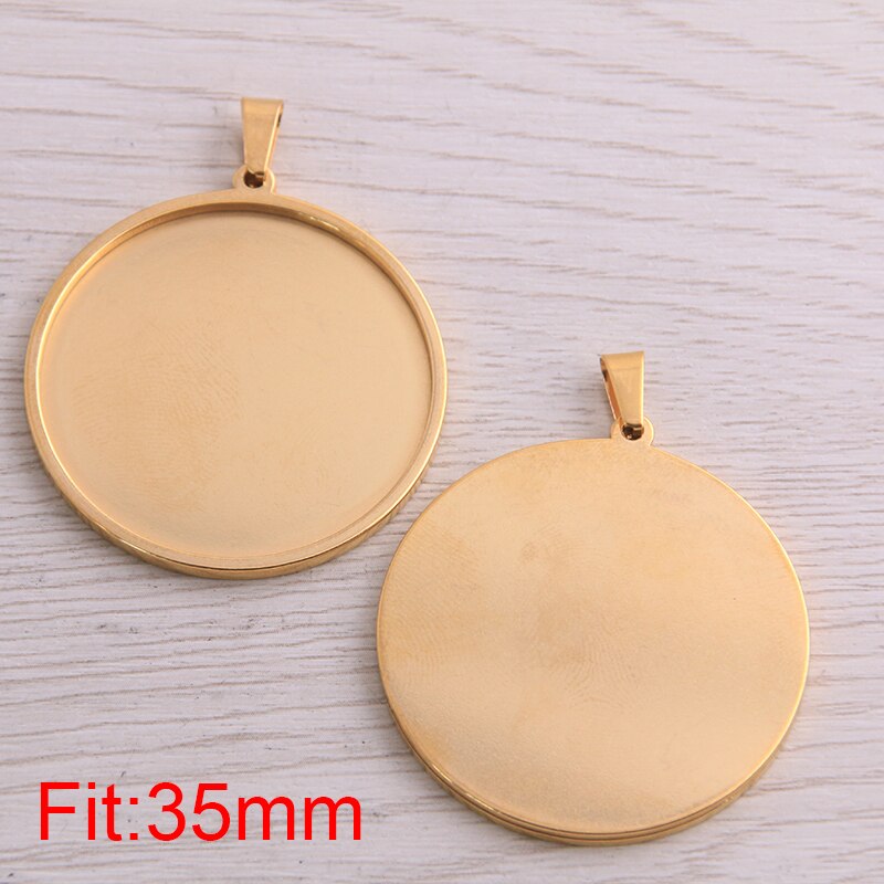 5 Pcs Goud Rvs Ronde 20-40 Mm Cabochon Base Instellingen Diy Blank Hanger Trays Voor Sieraden Maken: 35mm