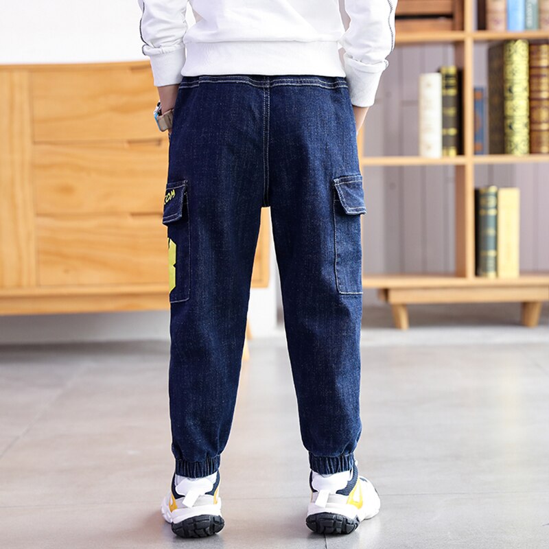 IENENS enfants Jeans décontractés automne Cargo pantalon 5-13 ans taille élastique pantalon enfants lettre jean garçons Denim pantalon