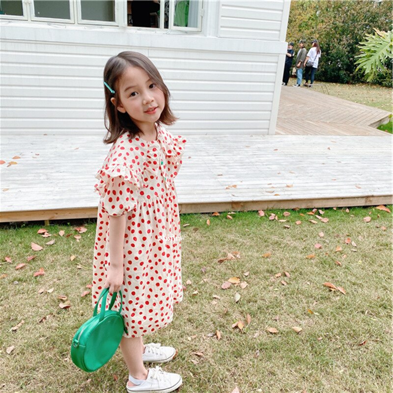 Girls Summer Dress Red Color Dot Kids Baby Girl Casual Dress Beach Dress Daughter Party Dress Children Clothes