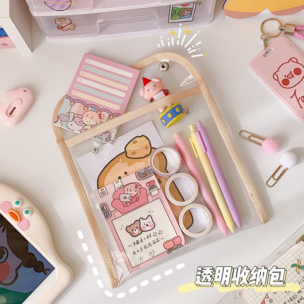 Transparent File Pocket Bag PVC Large Capacity Waterproof Cosmetic Makeup Storage Bag Student Pencil Bag Stationery