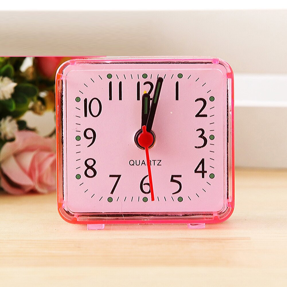 Square Bed Quartz Travel/Mini Alarm Clock Snooze/Light Analogue Face: Pink