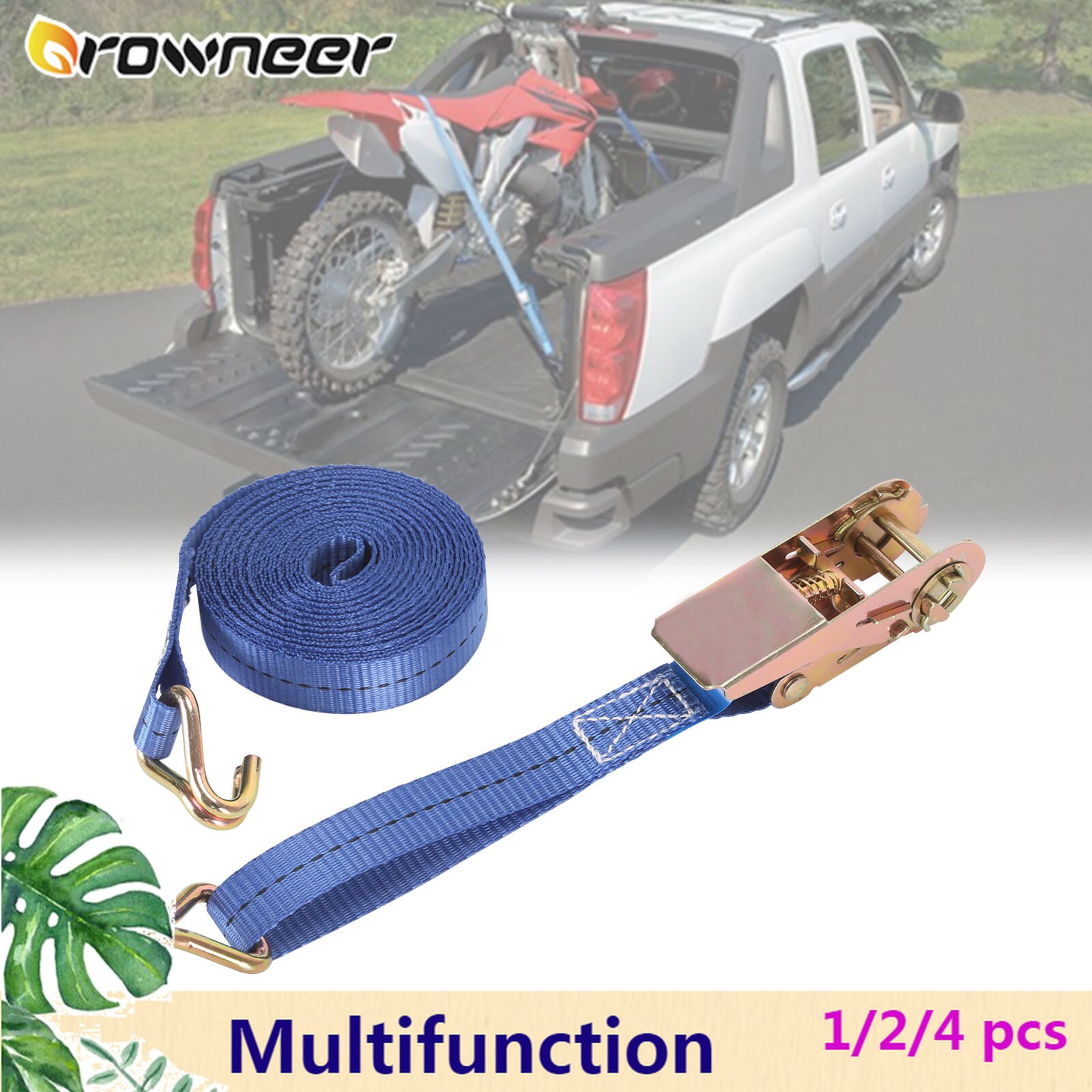 1/2/4pcs Tow Rope Lorry Lashing Ratchet Belt Polyester Blue Tie Down Cargo Strap Carbon Steel Buckle Weaving Car Accessories