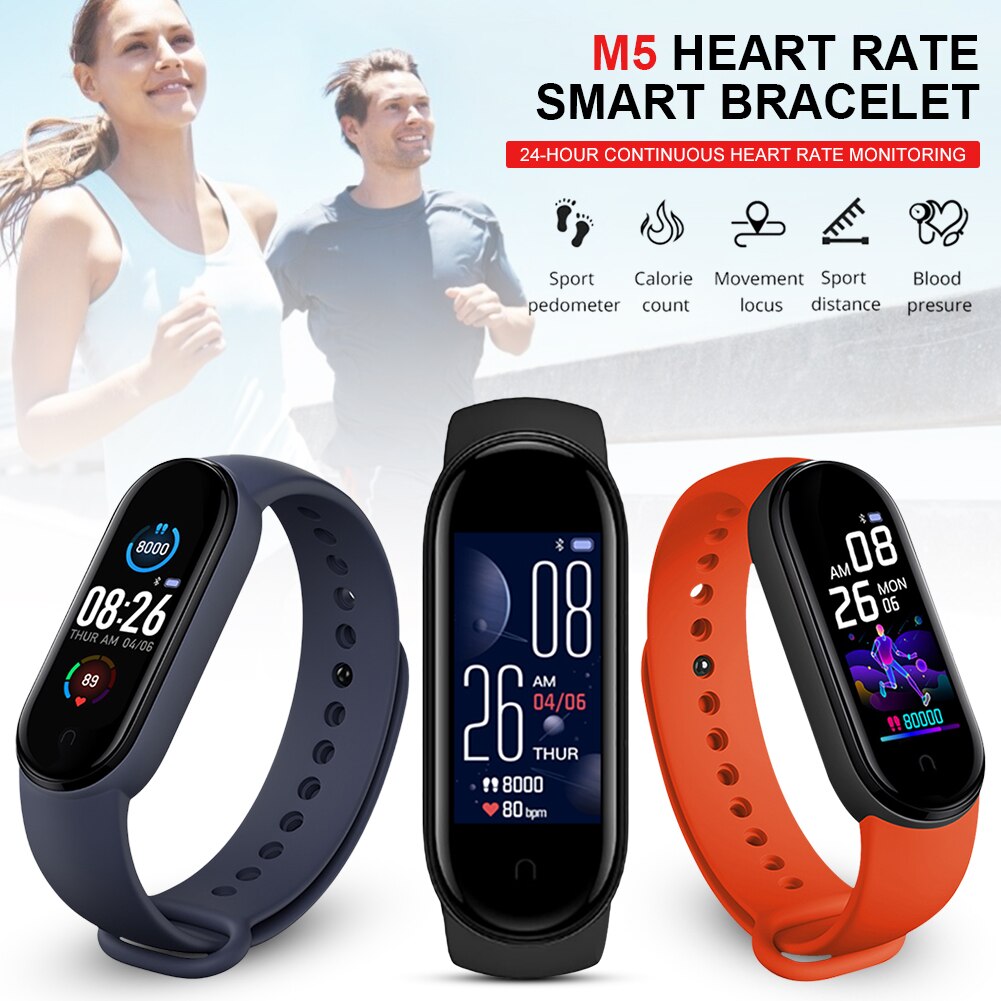 M5 slimme armbanden met kleurenscherm, sporttracker voor dames en heren, bluetooth fitnesshorloges, hartslagmeter en sportband voor android en ios