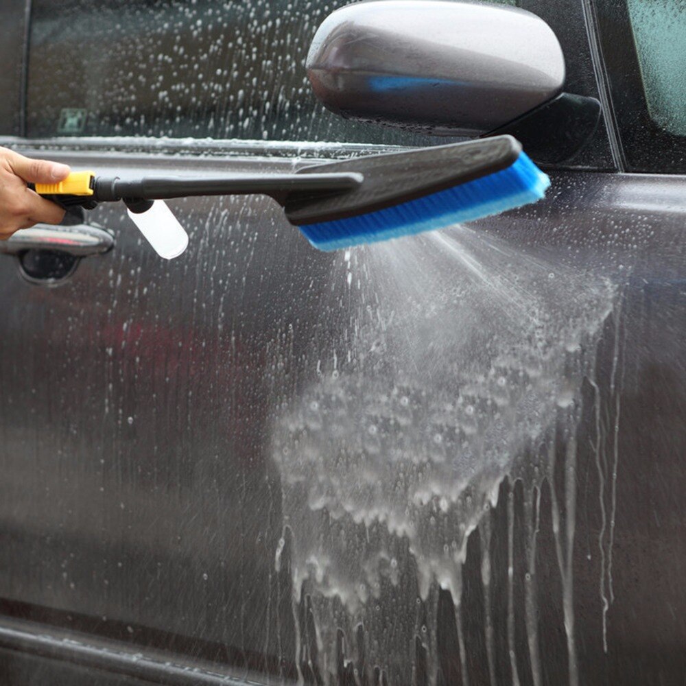 1pc blå bilvaskbørste auto udvendigt udtrækkeligt langt håndtag vandstrømskontakt skumflaske bilrengøringsbørste