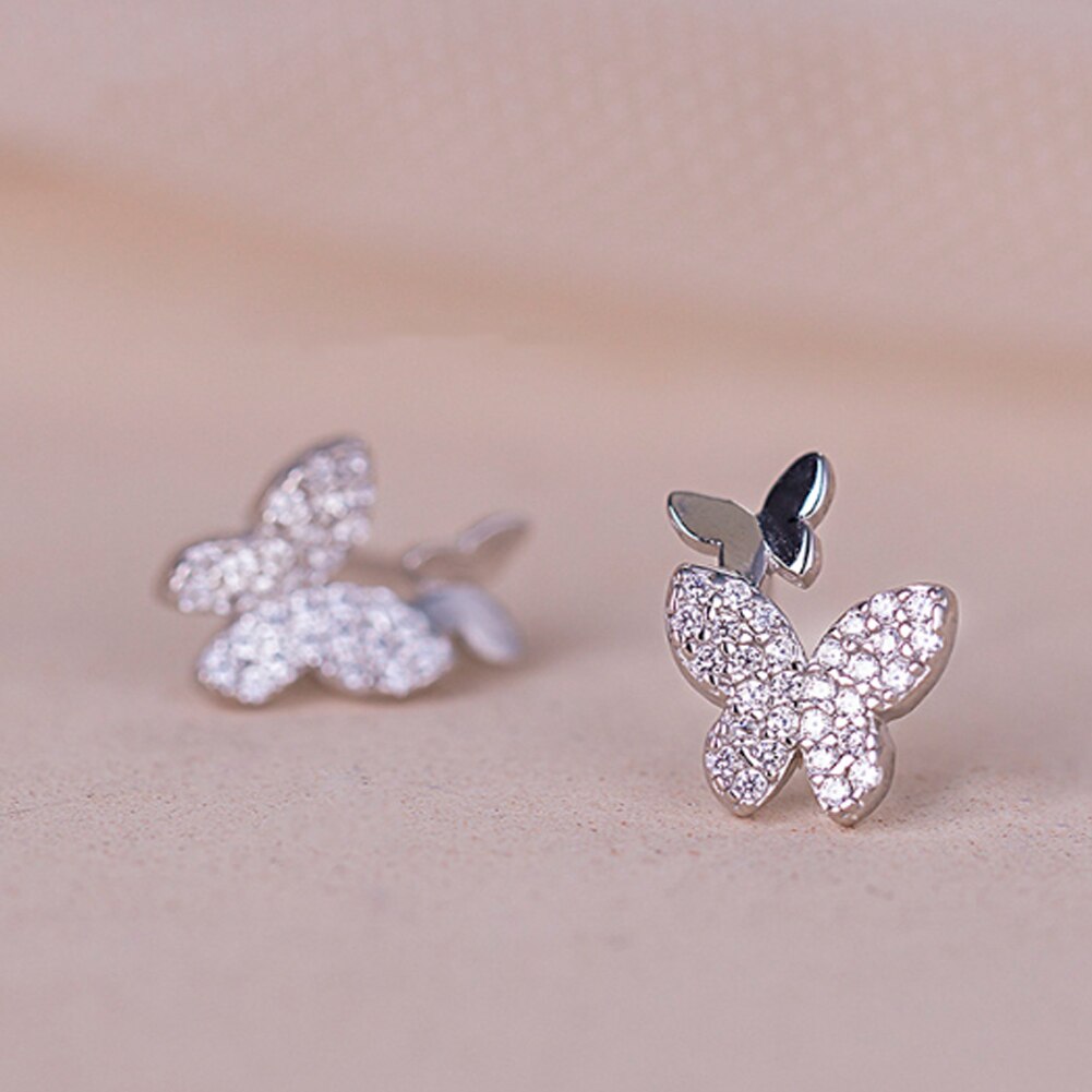 Vlinder Kleine Stud Oorbellen Mooie Micro Verharde Zirconia Shining Tiny Frosted Oor Accessoires Voor Meisjes Eenvoudige Sieraden: Silver 1