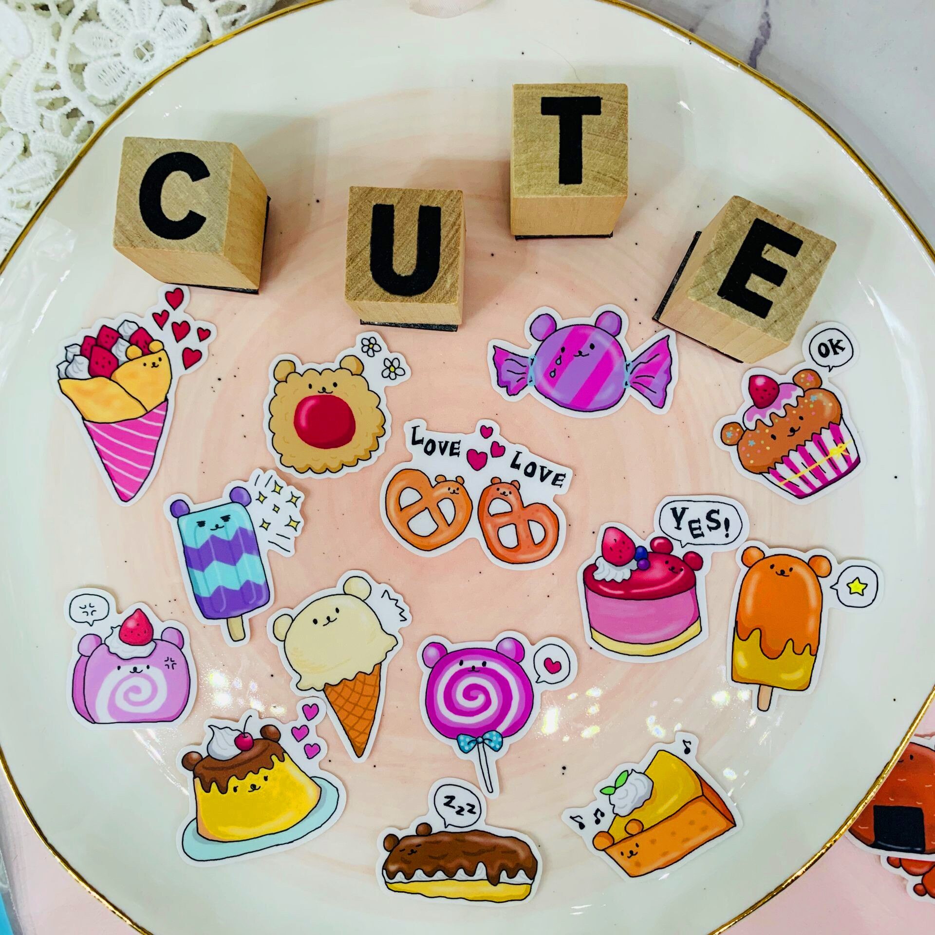 38PCS Cute cartoon food dessert facial expression paper sticker for kids homemade book stickers on laptop / decorative scrapbook