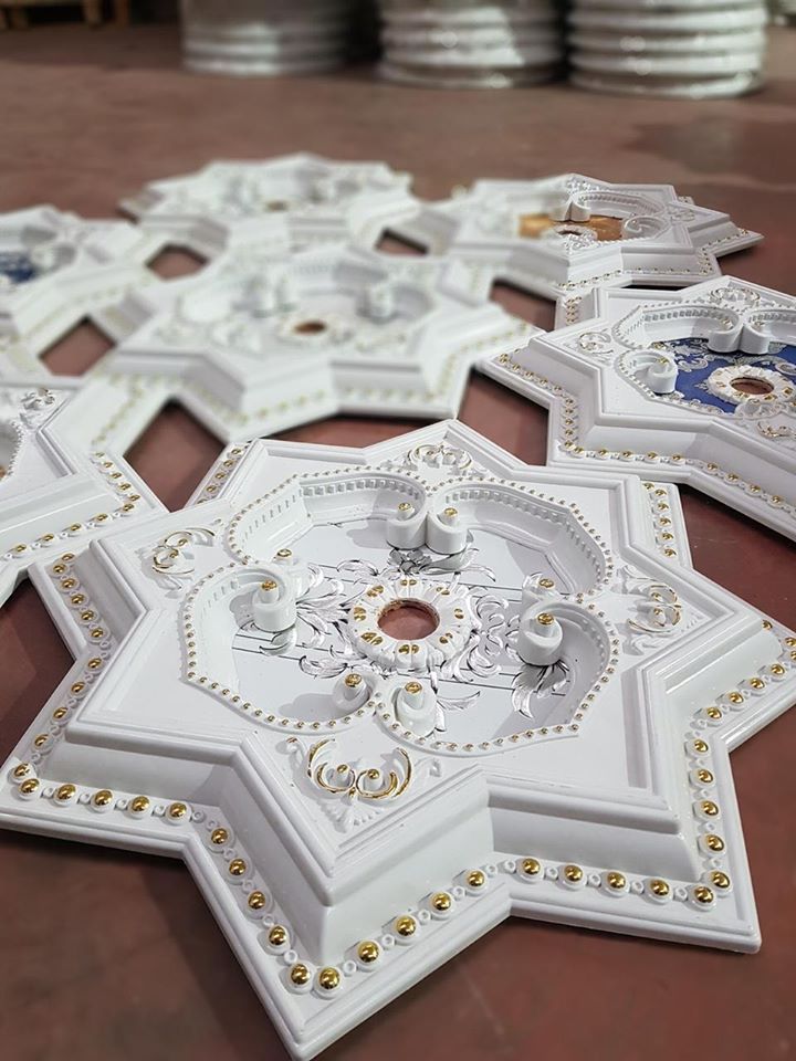 Decogold 60 * 60 cm star Palace ceiling accessory white gold decorative ceiling made in turkey
