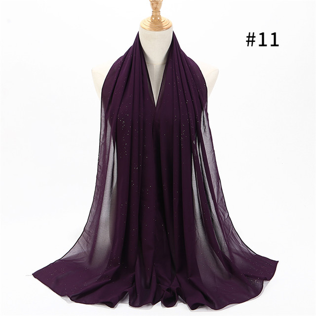 1 pc kvinnor vanlig bubbel chiffong scarf wrap guld glänsande glitter enfärgade sjalar pannband muslimska hijabs halsdukar/scarf 20 färger: Färg 11 purplr