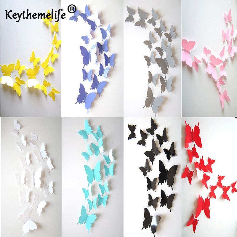12 stk/sæt sommerfugl wallstickers 3d sommerfugle soveværelse stue hjem køleskab dekoration tapet adesivo de pared