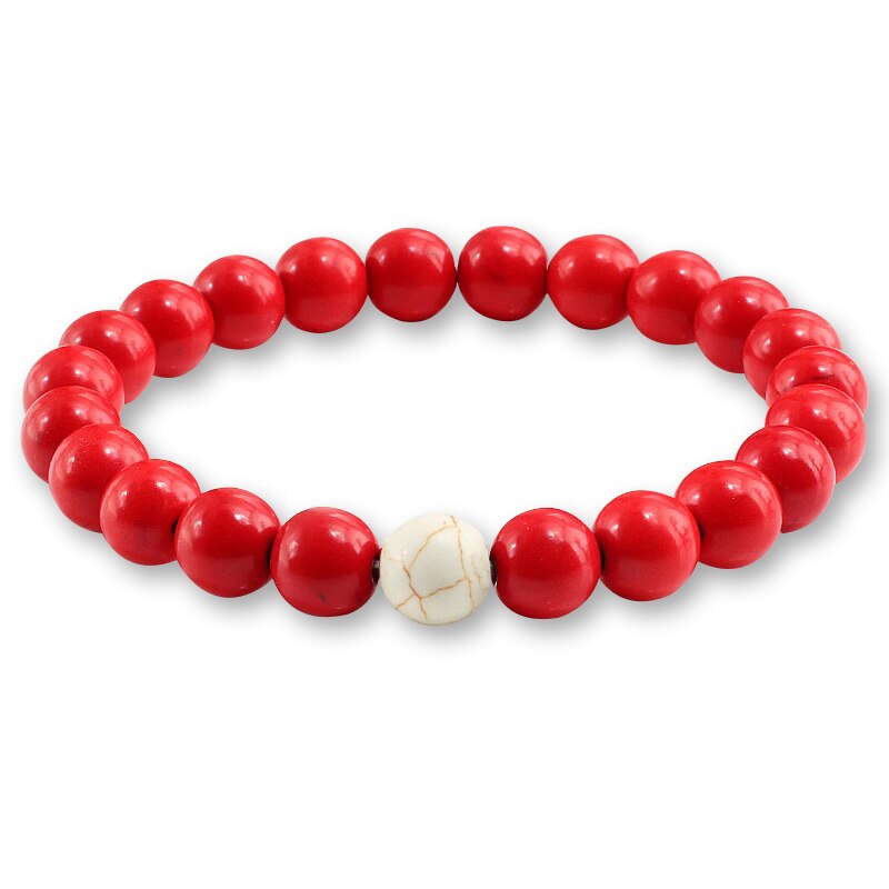 Neue verrotten Natürliche Türkisen Verkrustete Stein Charme 8mm Männer Strang Armbinde Femme Runde Perlen Buddha Armbänder Für Frauen Pulseira Schmuck: rot elfenbein