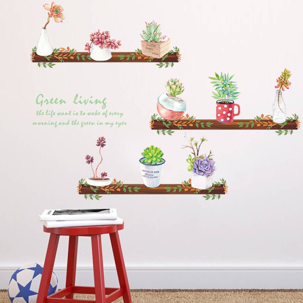 Succulent Cactus Flower Wall Sticker Plant Potted Removable Window Glass Decals DIY Living Room Wallpaper