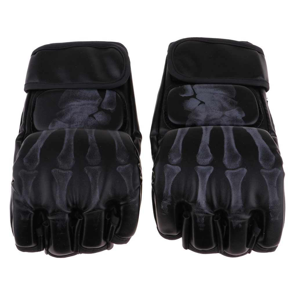 Gants de boxe à demi-doigts MMA, mitaines de combat sans doigts: Black2