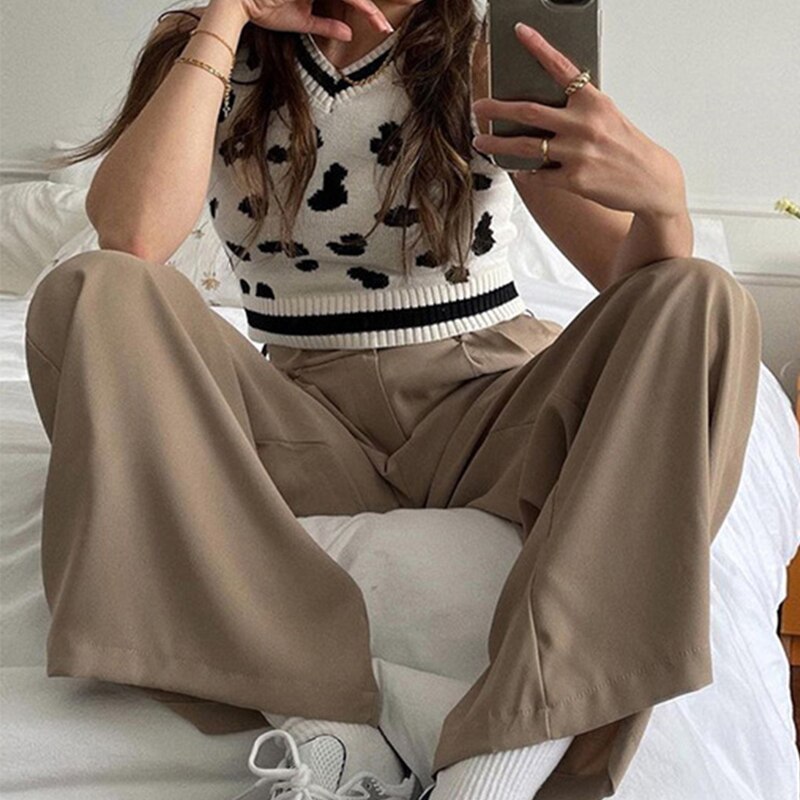 Knitted Sweater Vest Y2K Aesthetics Cow Parttern E-girl Vintage Sleeveless Pullovers Summer Casual Knitwear Women Clothing