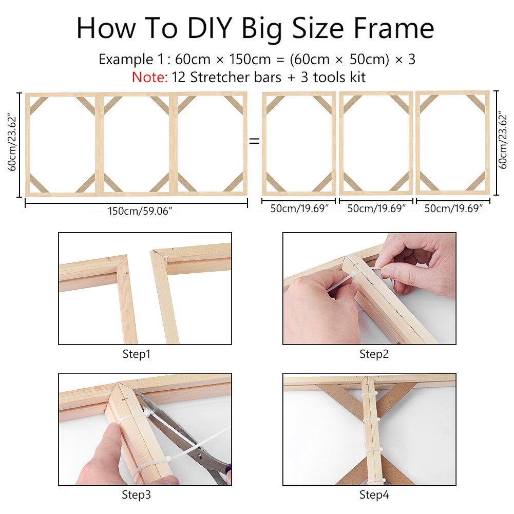 Stretcher Bar Canvas Frame Kit DIY Sturdy Wood Bar Stretcher Strip Frame For Oil Painting Wall Art Gallery Wall Art