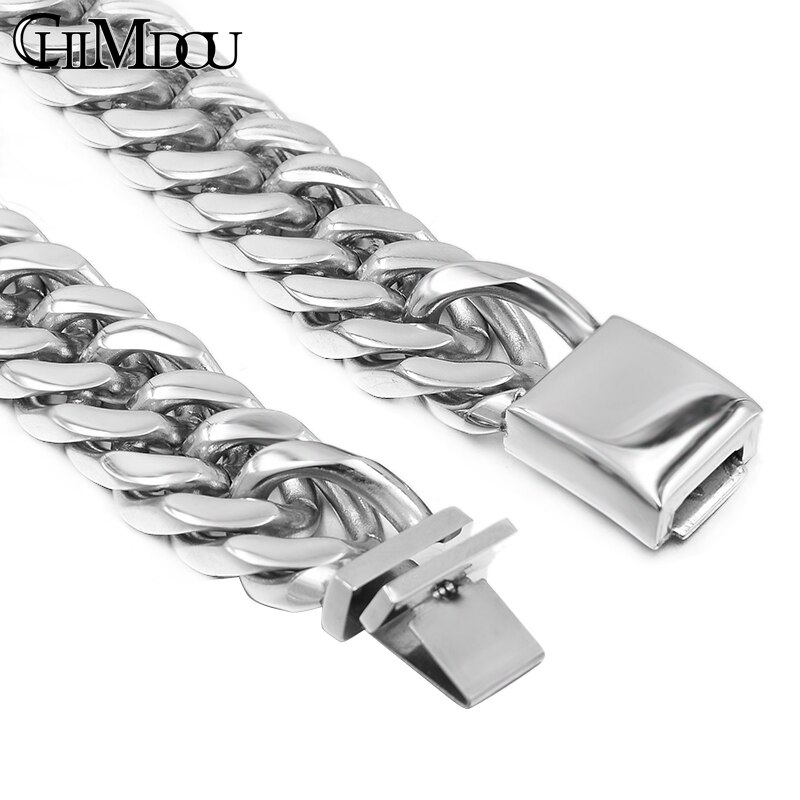 CHIMDOU Punk Stainless Steel Party Square Link Chain Necklace Polished Charm Jewelry Men's Biker AB423