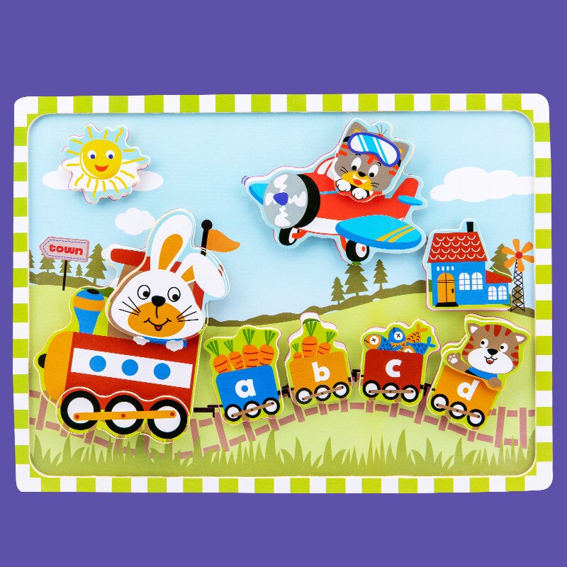 3D cartoon illustration Wooden stereo Velcro stickers jigsaw puzzle 3D sensory toys for girls and boy: 9