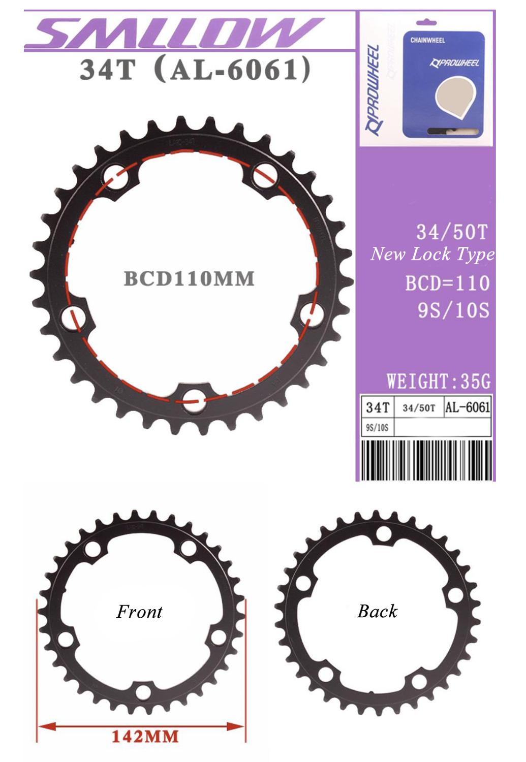 Prowheel Road Bike Chainwheel 8/9/10/11 Speed 53/50/39/34T BCD 110/130mm Bike Chainring Steel Aluminum Alloy Bike Accessories