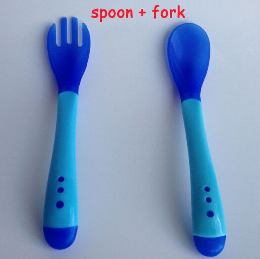 Baby Geschirr einstellen freundlicher Geschirr Baby Lernen Gerichte Fütterung Schüssel Löffel temperatur gabel weihnachten Lebensmittel Schüssel: Blau