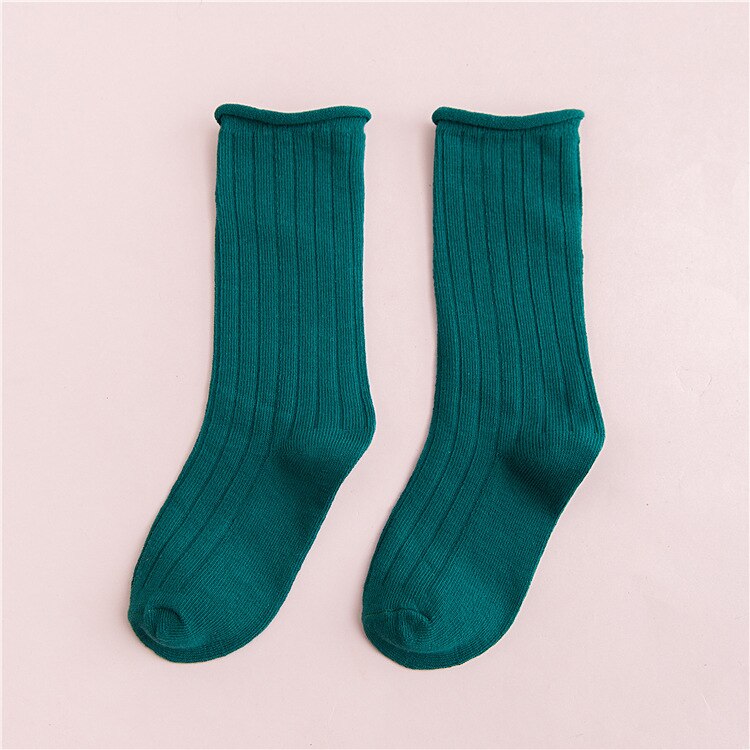 EnkeliBB Korean Style Baby Boy Girls Floor Socks Kids Solid Spring/Summer/Winter Tube Long Socks Toddler tube Sock: Green / 1-3Y