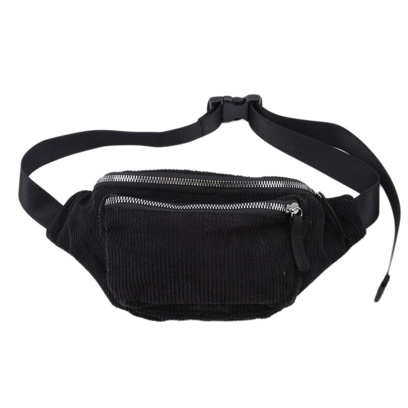 Vintage kordfløyel midjepakke kvinner jenter brystpose beltevesker kvinnelig messenger skulder midjepakke heuptasje: Svart