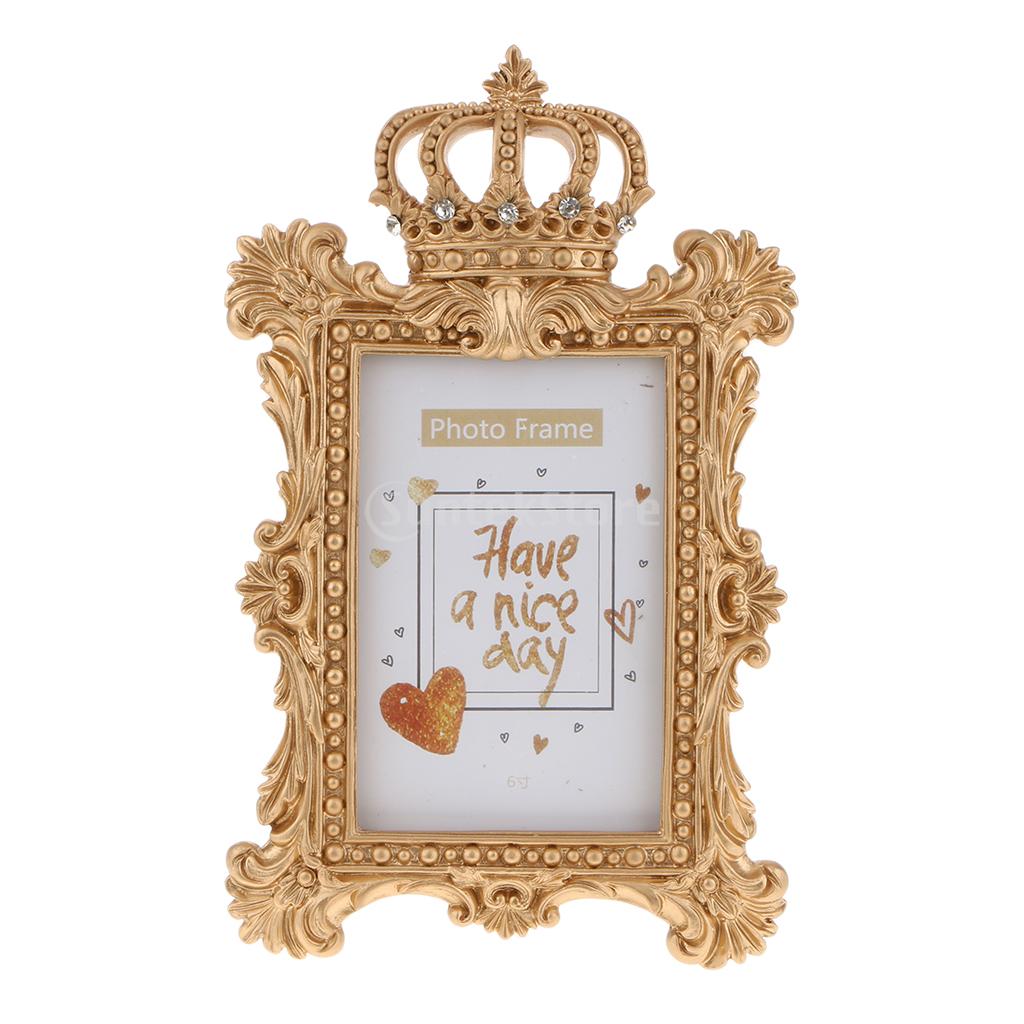 Europese Retro Stijl Gesneden Gouden Kroon Fotolijst Hars Ambachtelijke Xmas: Rectangle 6 Inch