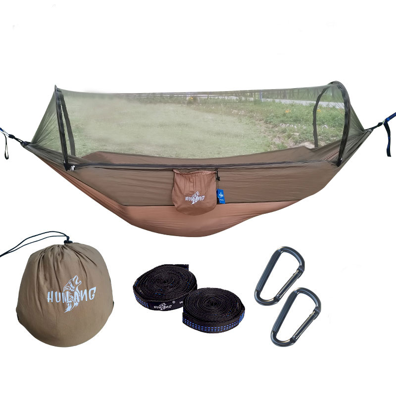 Automatic Quick-opening Mosquito Net Hammock Outdoor Camping Pole Hammock swing Anti-rollover Nylon Rocking Chair 270x140cm: Chocolate