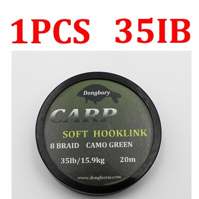 Línea de pesca de carpa de 20M, eslabones de gancho suave para el alambre de la carpa, 8 hebras trenzadas, enganche de camuflaje, línea de gancho revestido, equipo de pesca de carpa: 35LB