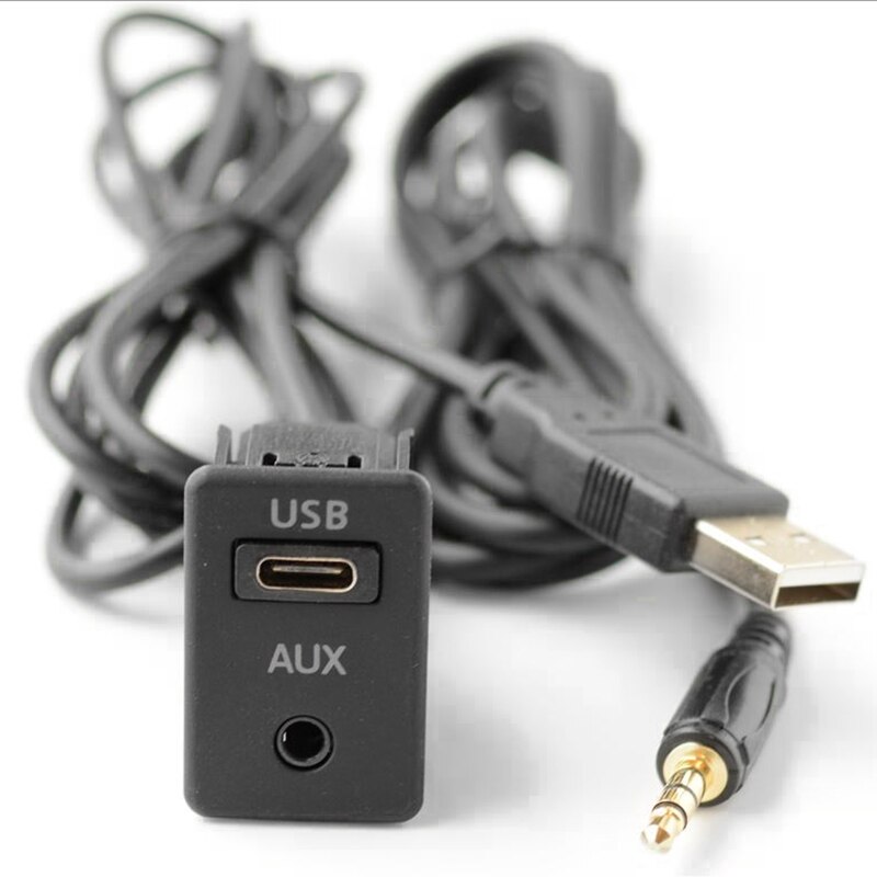 1.5M Car Dash Flush Mount USB-TAPYC Port Panel 3.5mm AUX USB Extension Cable Adapter