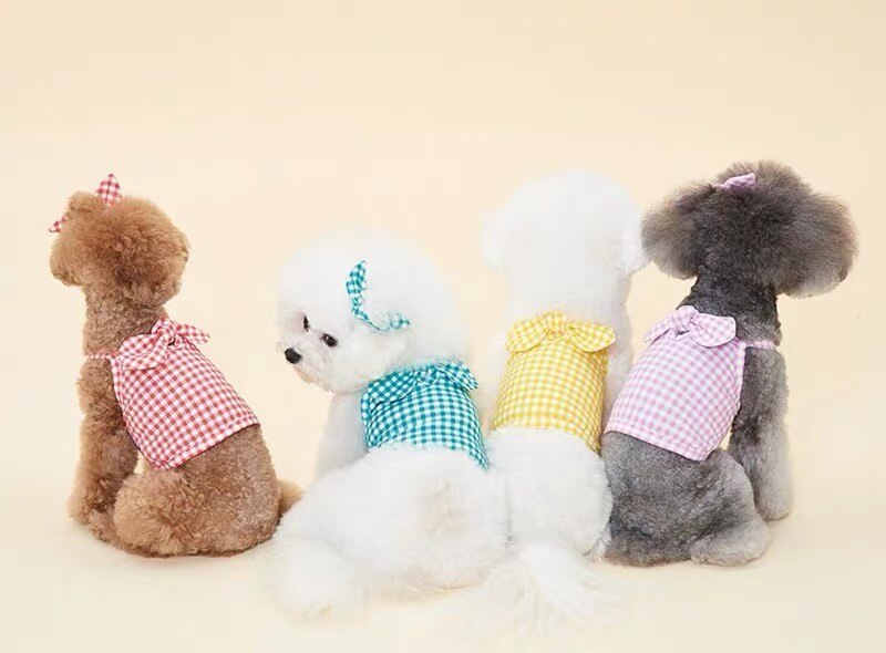 Sommer hundetøj sløjfe plaid blød t-shirt vest til små mellemstore hvalpe yorkshire chihuahua kæledyr udendørs ropa perro ingen pandebånd