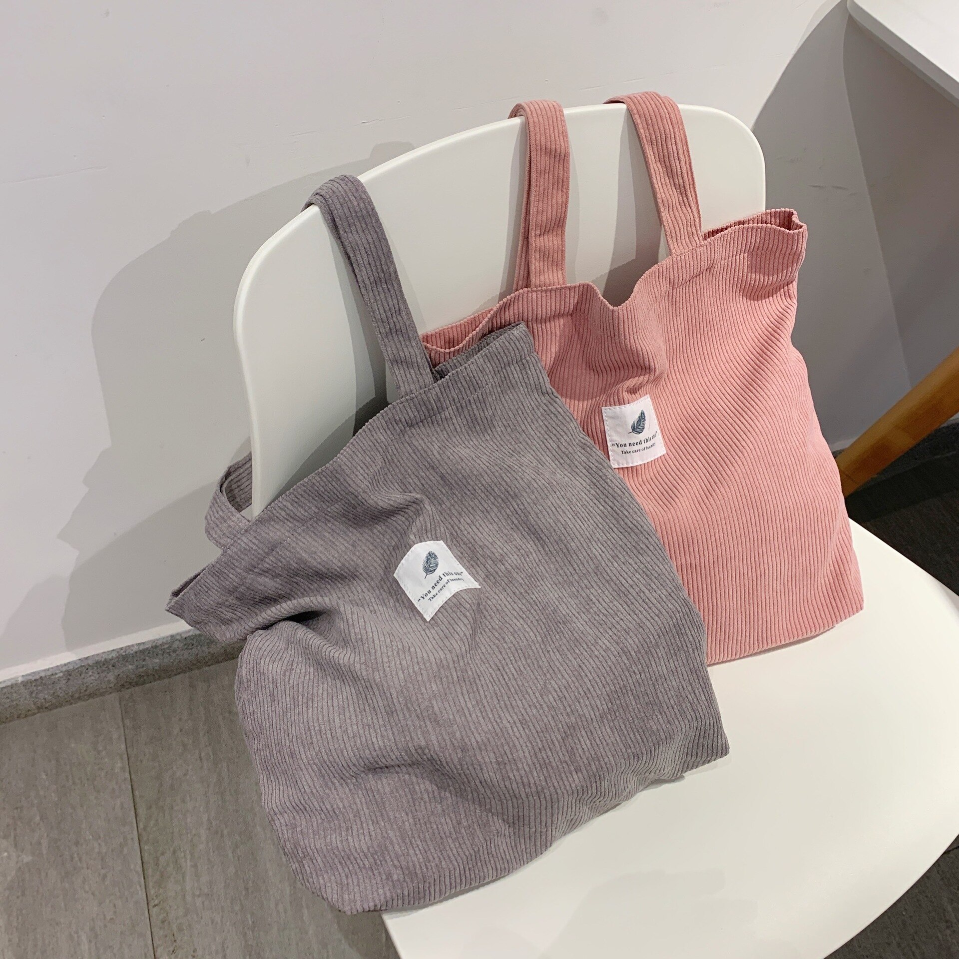 Corduroy Shopping Bag for Women 2022 Female Girls Casual Handbags Soft Reusable Fabric Affordable Shopper Shoulder Totes Bags