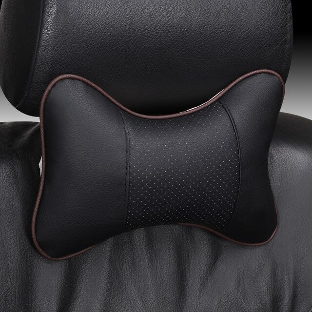 Memory Foam Auto Hoofdsteun Kussen Lederen Geborduurde Seat Ondersteunt Sets Rugkussen Aanpassing Auto Neksteun Lumbale Kussens: Black 1pcs