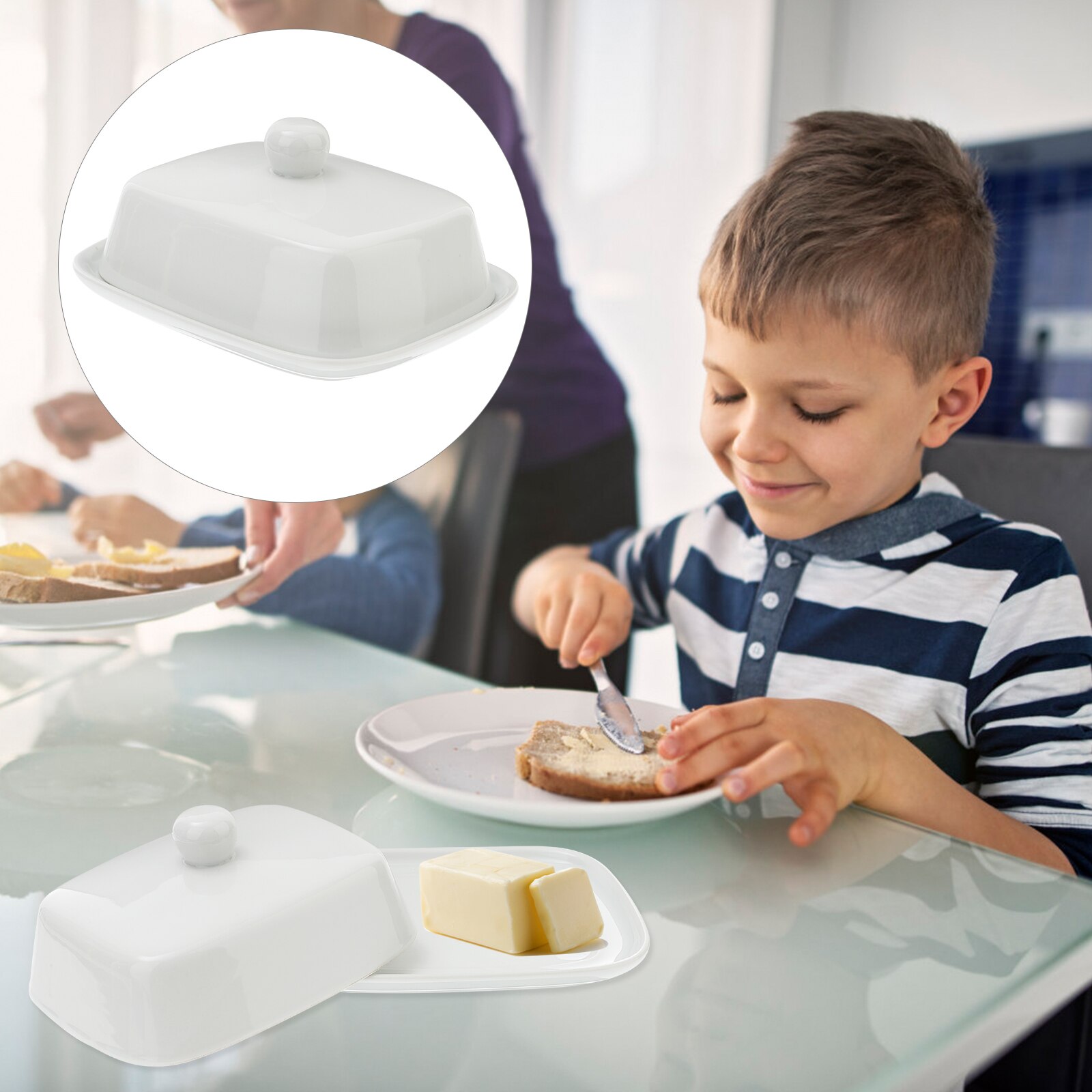 1pc Household Butter Dish with Lid Ceramic Butter Box Butter Container: White