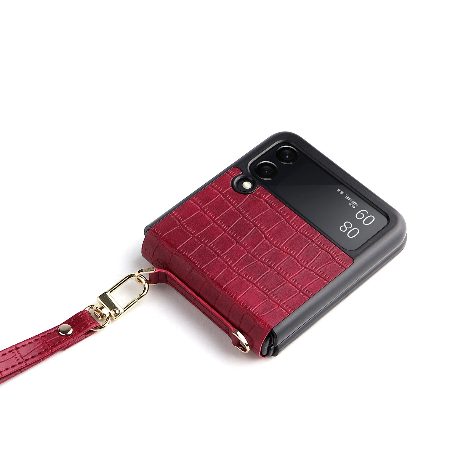 Pu Leather Hand Strap Anti-Val Telefoon Case Voor Samsung Galaxy Z Flip 3 5G SM-F711B Bescherming Terug cover Met Lanyard: red
