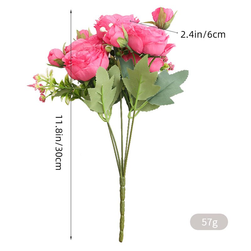5 cabezas grandes rosas ramo de flores falsas para la decoración del hogar Decoración de la boda Rosa Blanca peonía flores artificiales