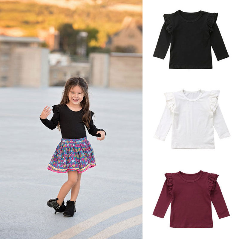 PUDCOCO Mode Peuter Meisje Katoenen Lange Mouwen casual T-shirts Tops Ruche Tee Herfst Outfit 1-5 T