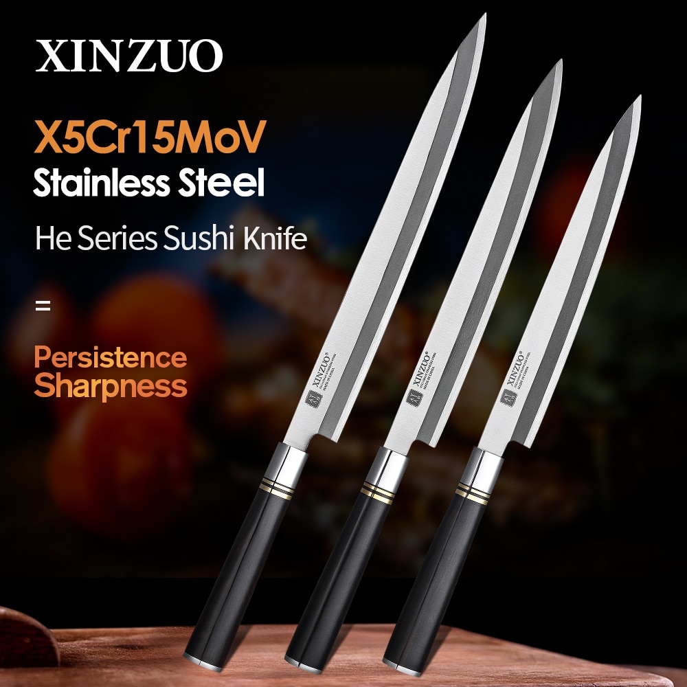 Xinzuo 240/270/300mm kalan fileointiveitsi japanilainen  x5 kr 15 mov ruostumaton teräs pro sushi sashimi lohi keittiöveitsi eebenpuu kahva