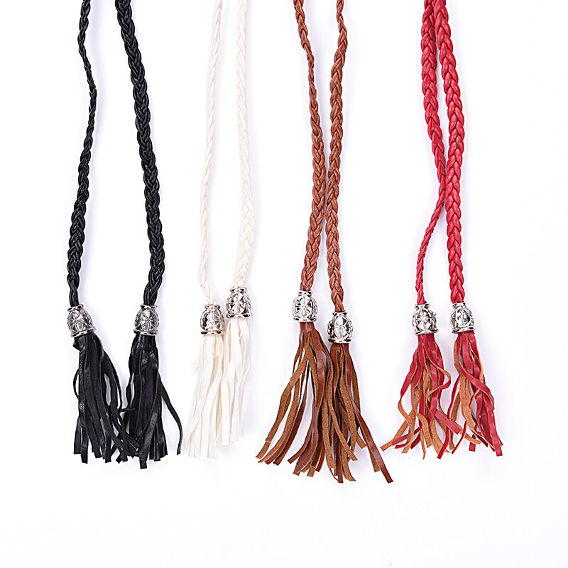 Cinturón de cuerda de cintura estrecha para mujer, sencillo, de cuero PU, con borlas trenzadas, vida diaria, 1 ud.