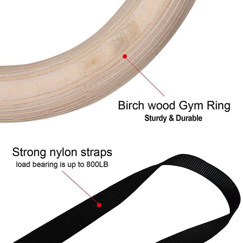 -Gymnastic Rings Olympic Gym Rings with Heavy Duty Adjustable Straps Wooden Gym Rings for Pull Ups and Dips