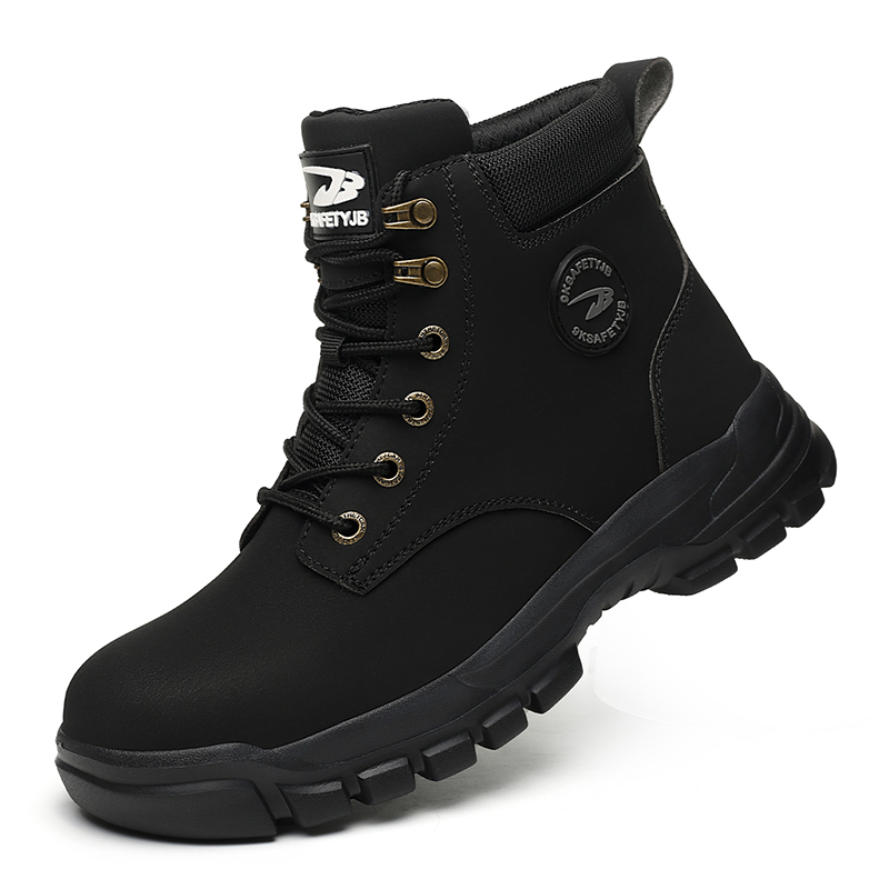 Botas de seguridad cómodas y impermeables para el trabajo, botas protectoras de cuero, zapatos industriales antigolpes y antipinchazos: 42 / Negro