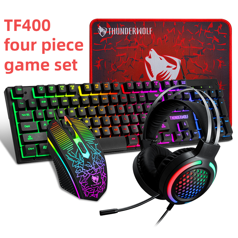 Tf400 Lichtgevende Spel Set Toetsenbord Muis 2400Dpi Muis Ergonomie Rgb Toetsenbord Muis Headset Muismat Vier Delige Set Voor computer