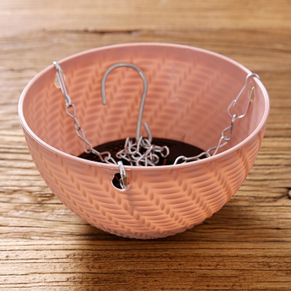 Hanging Baskets Rattan Woven Round Plastic Flower Pot Plant With Chain Houseplants Sky Planter Garden Balcony Decor: rose red
