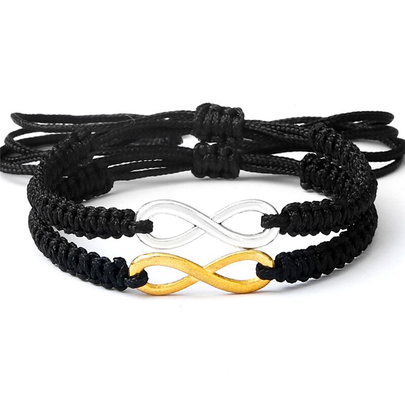 2 Stks/set Infinity Gevlochten Kit Armband Zwart/Wit Touw Vriendschap Liefde Koppels Charm Verstelbare Armbanden Mode-sieraden Cadeau: Black set