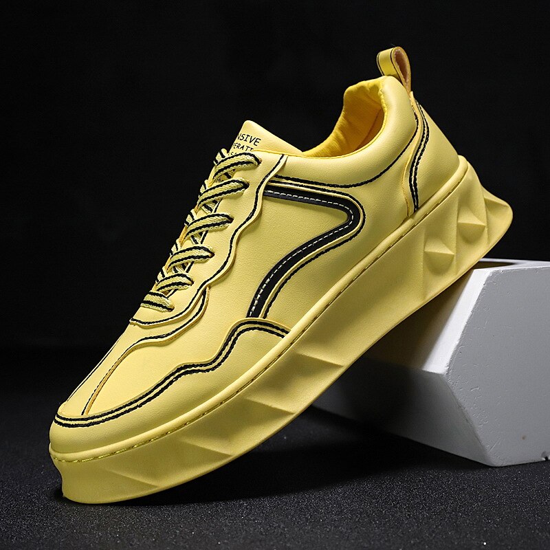 Refafa stilfulde fritidssko til mænd gule sneakers sort hvide gåfodtøj åndbart mesh sneakers mænd sko: Gul / 8.5