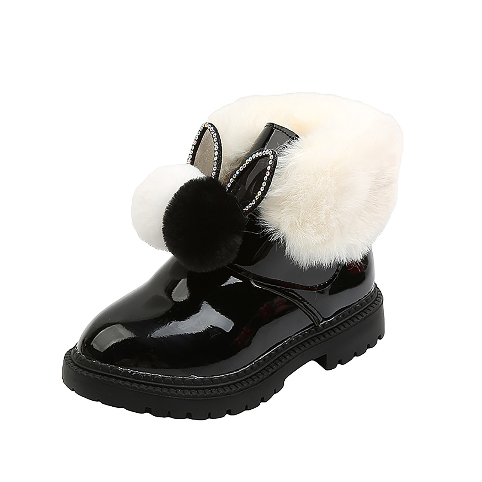freundlicher- und Baby-mädchen-prinzessinnenschuhe, haarballen-baumwollstiefel, schneestiefel für mädchen, wasserdichte Winter-schneeschuhe aus pu-leder: Schwarz / 22
