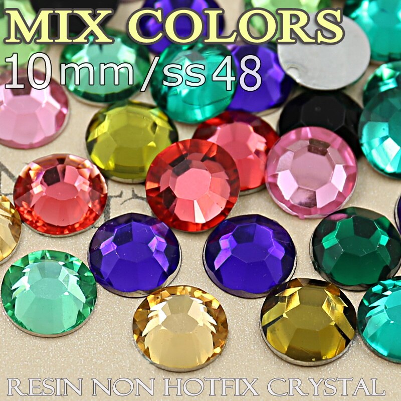 10mm SS48 150 stks/partij Mix Kleuren Grote Kristallen Hars steentjes Acryl Niet Hotfix Platte achterkant glitters voor DIY sieraden stenen: MIX COLORS