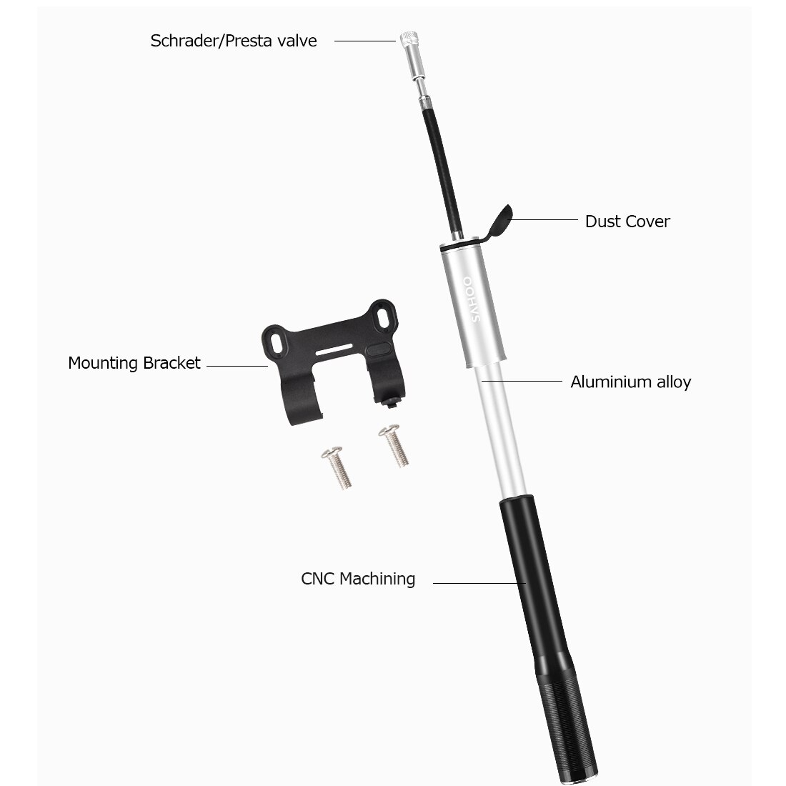 Sahoo 311404 Berg Straße BMX Fahrrad Pumpe Mini Fahrrad Luft Reifen Pumpe reversibel Presta und Schrader Hochdruck 100 Psi